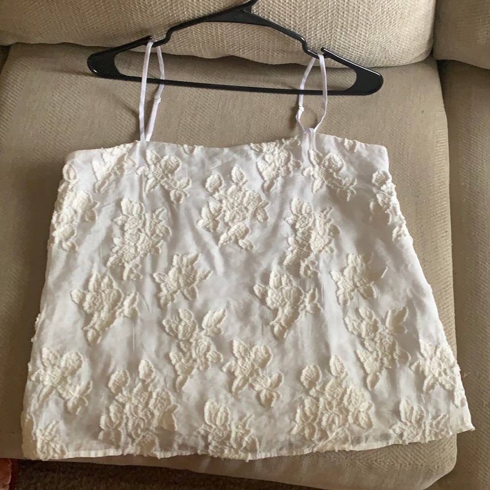Floral Embroidered White Tank